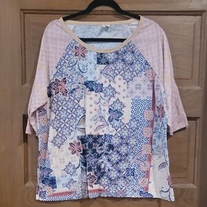 Boho Floral Patchwork Short Sleeve Top